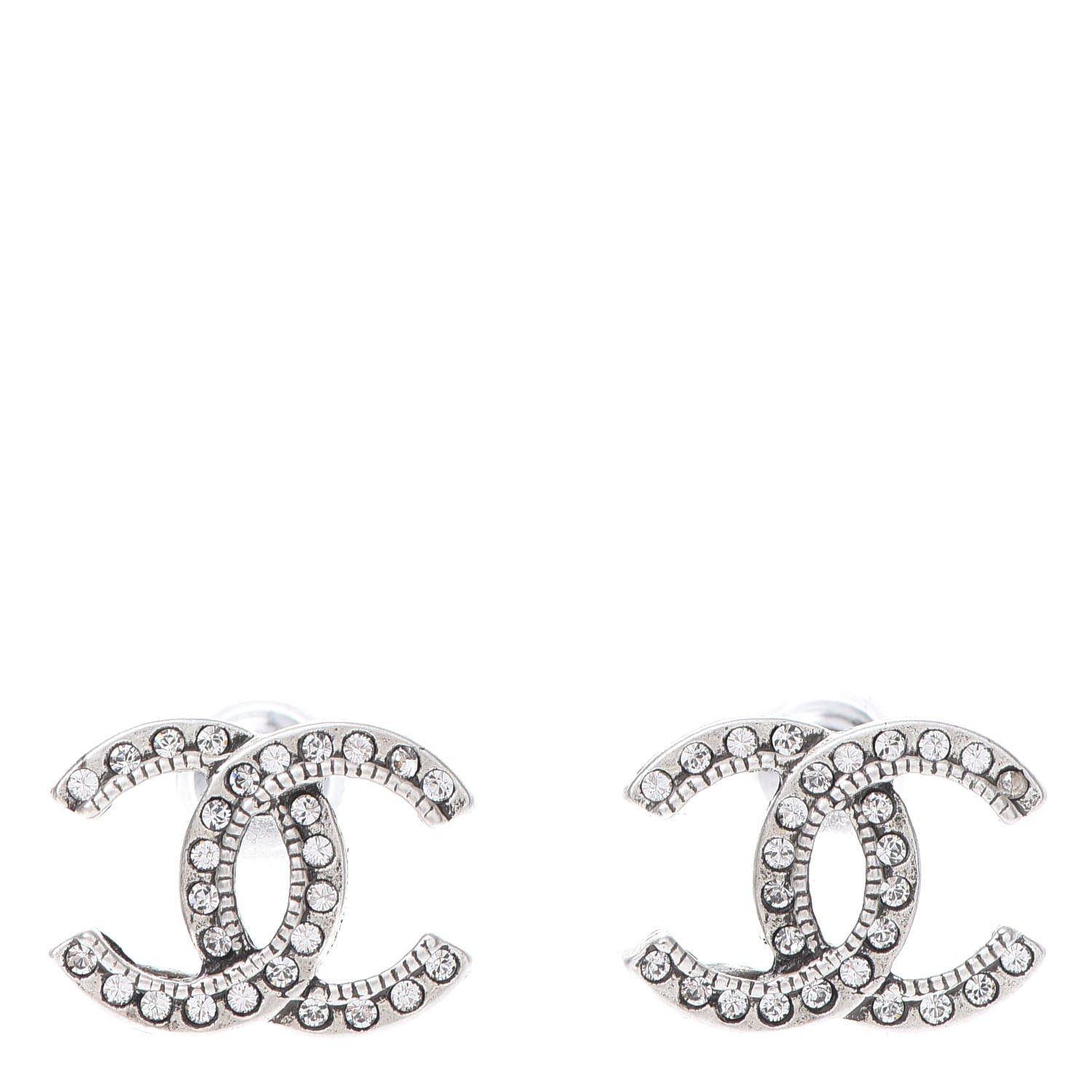 Chanel Crystal Timeless CC Earrings Silver 1 of 5