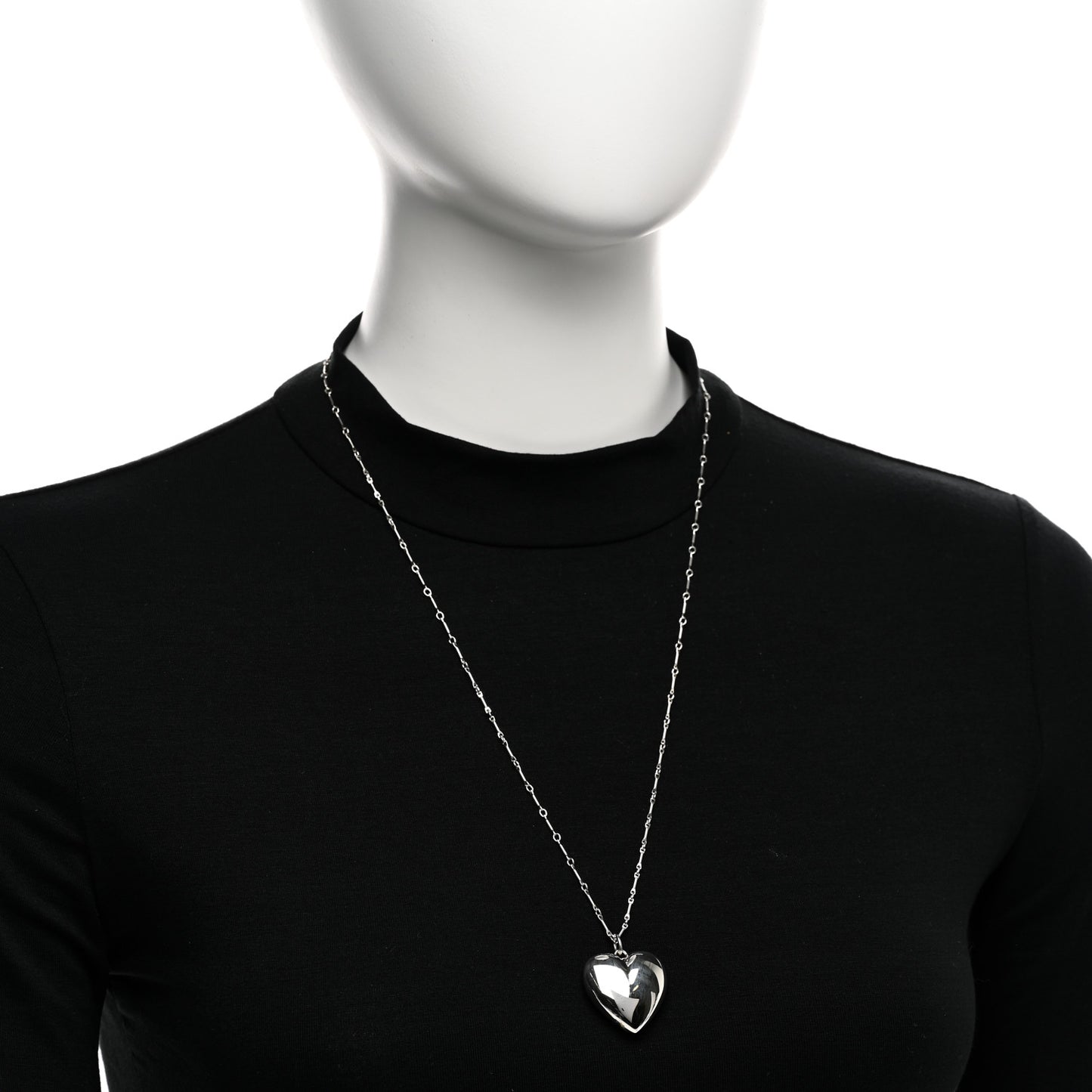 Sterling Silver Puffed Heart Pendant Link Necklace