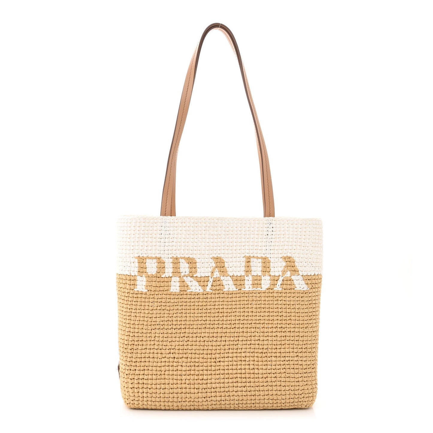 Yarn Raffia Effect Crochet Vitello Logo Small Shopping Tote Naturale White