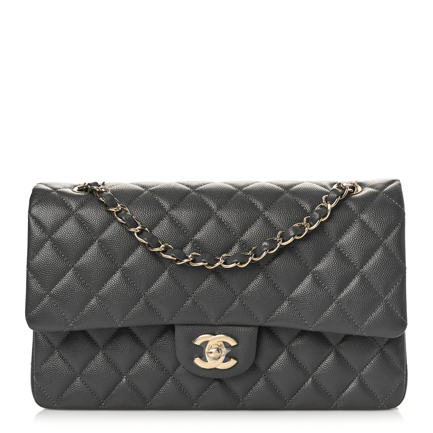 Caviar Quilted Medium Double Flap Dark Grey