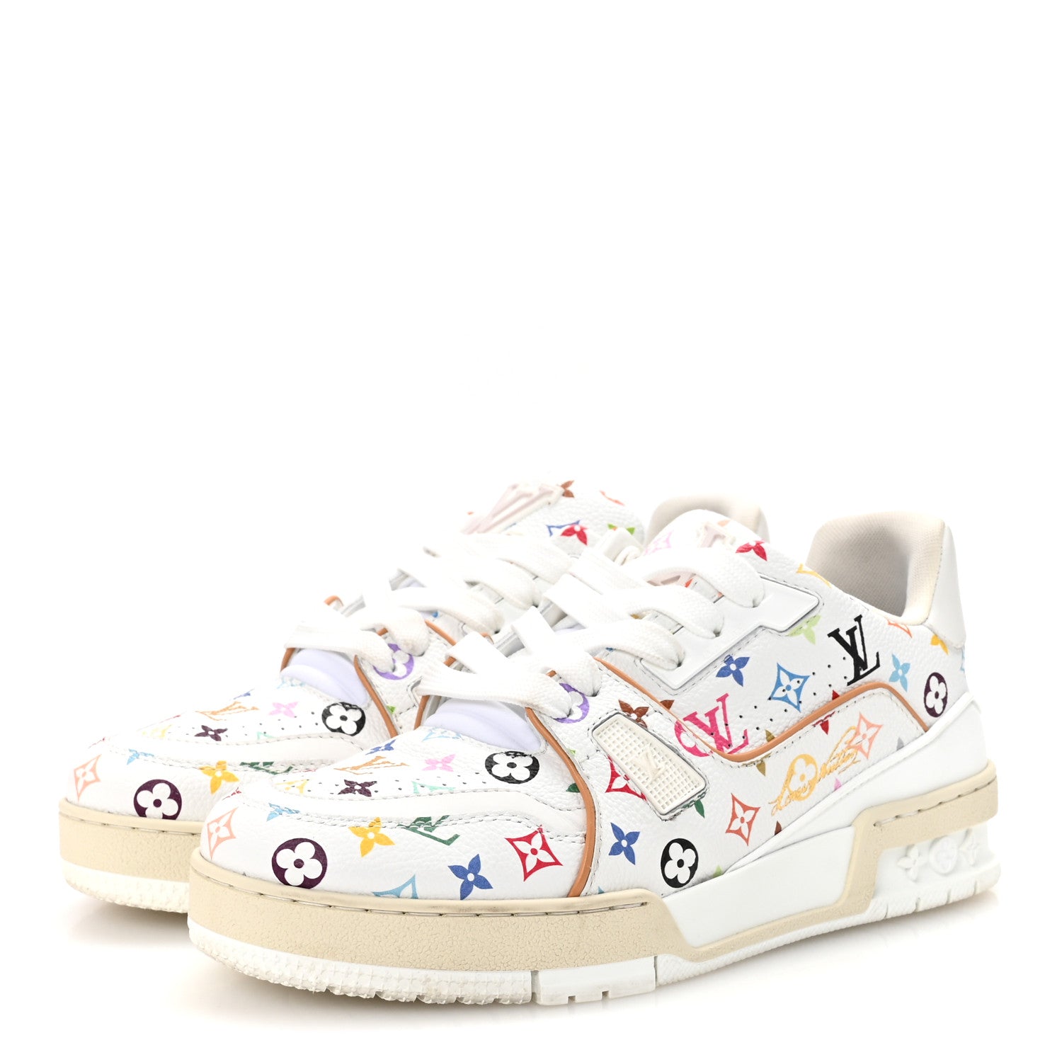 Louis Vuitton LV X TM Calfskin Monogram Multicolor Womens LV Trainer Sneakers 37.5 White 4 of 11