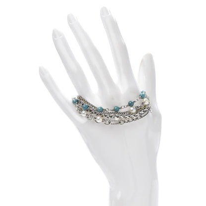 David Yurman Sterling Silver 18K Yellow Gold Turquoise Pearl Multi Strand Bracelet 2 of 4