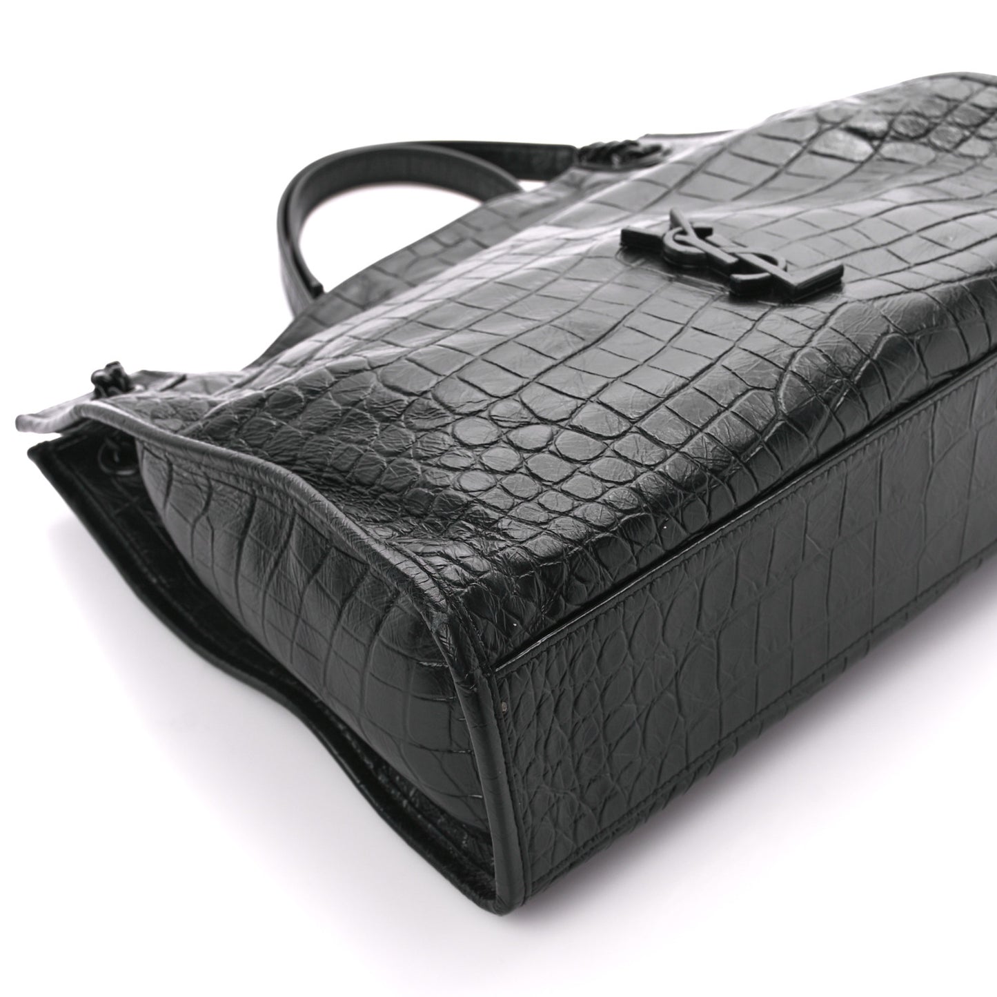 Calfskin Crocodile Embossed Monogram Medium Niki Shopping Bag Black