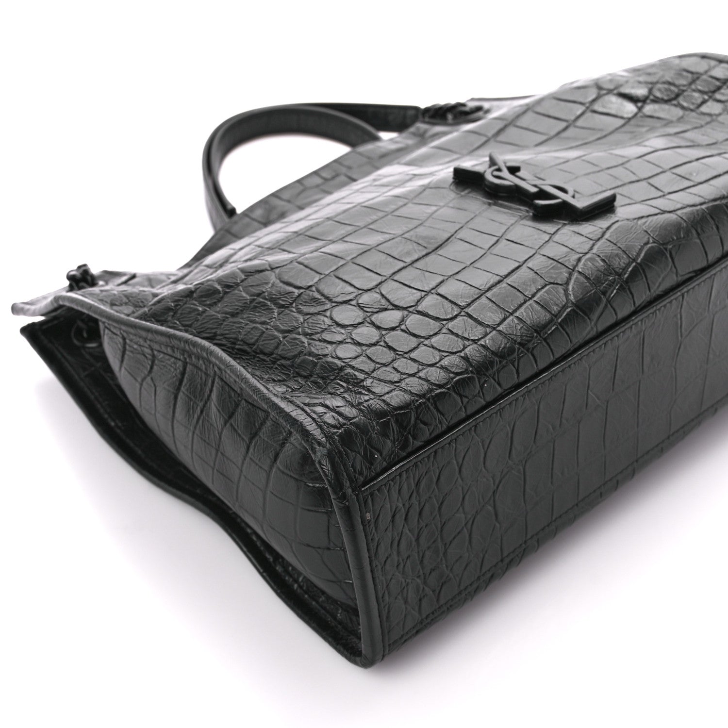 Saint Laurent Calfskin Crocodile Embossed Monogram Medium Niki Shopping Bag Black 9 of 12