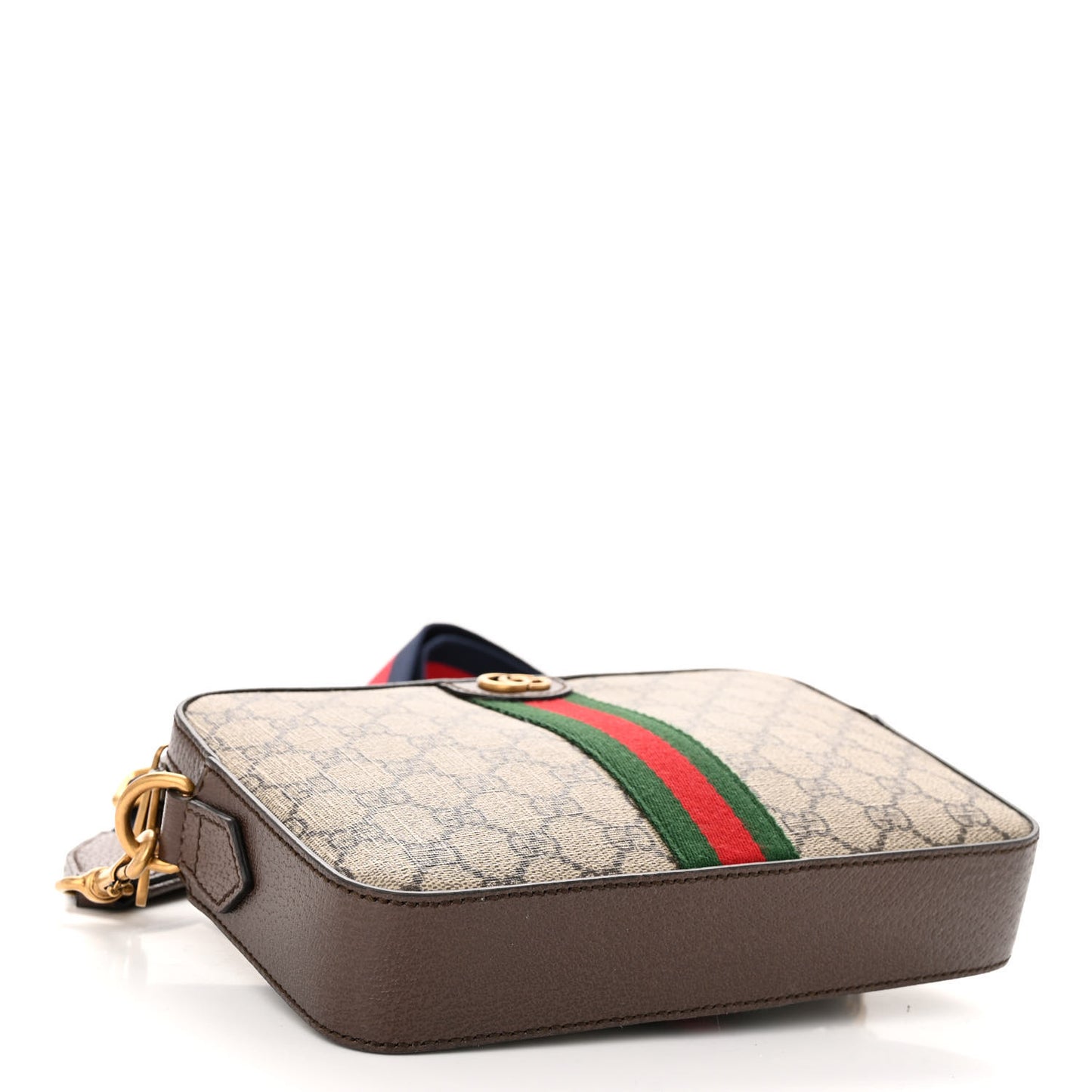 GG Supreme Monogram Textured Dollar Calfskin Web Ophidia Wristlet Shoulder Bag Beige Ebony New Acero
