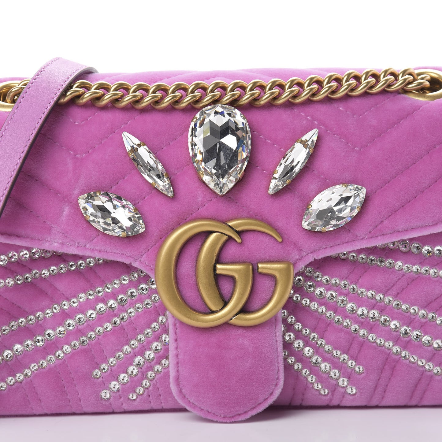 Velvet Matelasse Marquise Crystals Embroidered Small GG Marmont Shoulder Bag Malva