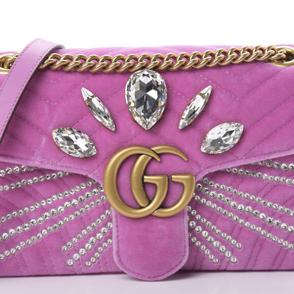 Gucci Velvet Matelasse Marquise Crystals Embroidered Small GG Marmont Shoulder Bag Malva 8 of 11