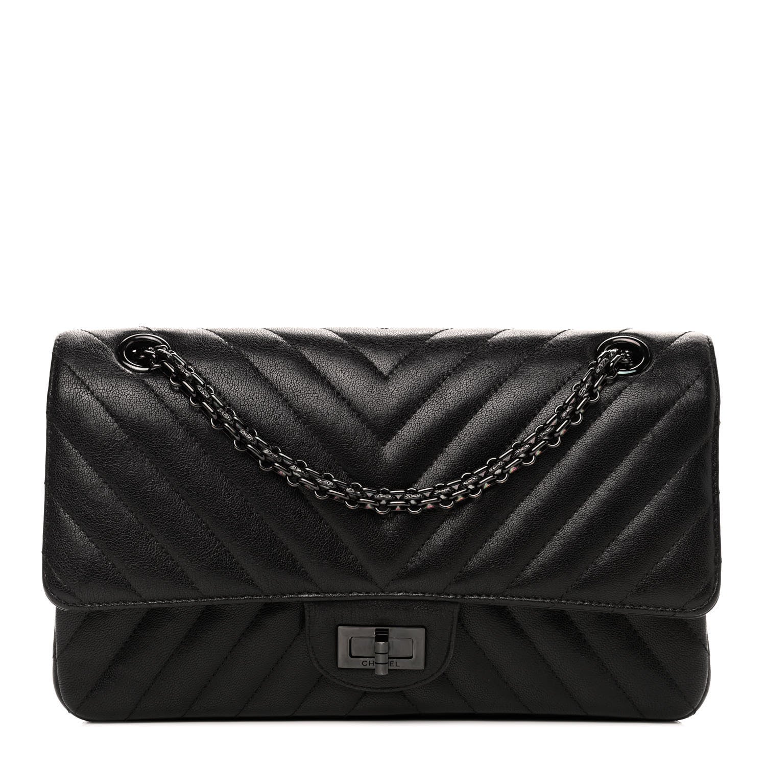 Chanel Sheepskin Chevron Quilted 2.55 Reissue 225 Double Flap So Black 1 of 4