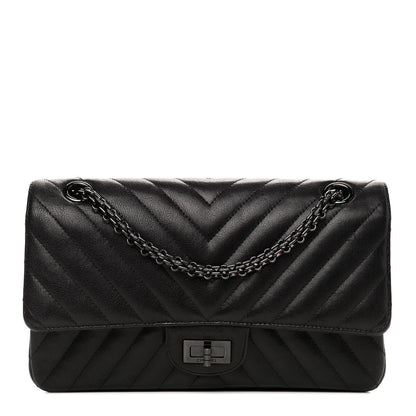 Chanel Sheepskin Chevron Quilted 2.55 Reissue 225 Double Flap So Black 1 of 4