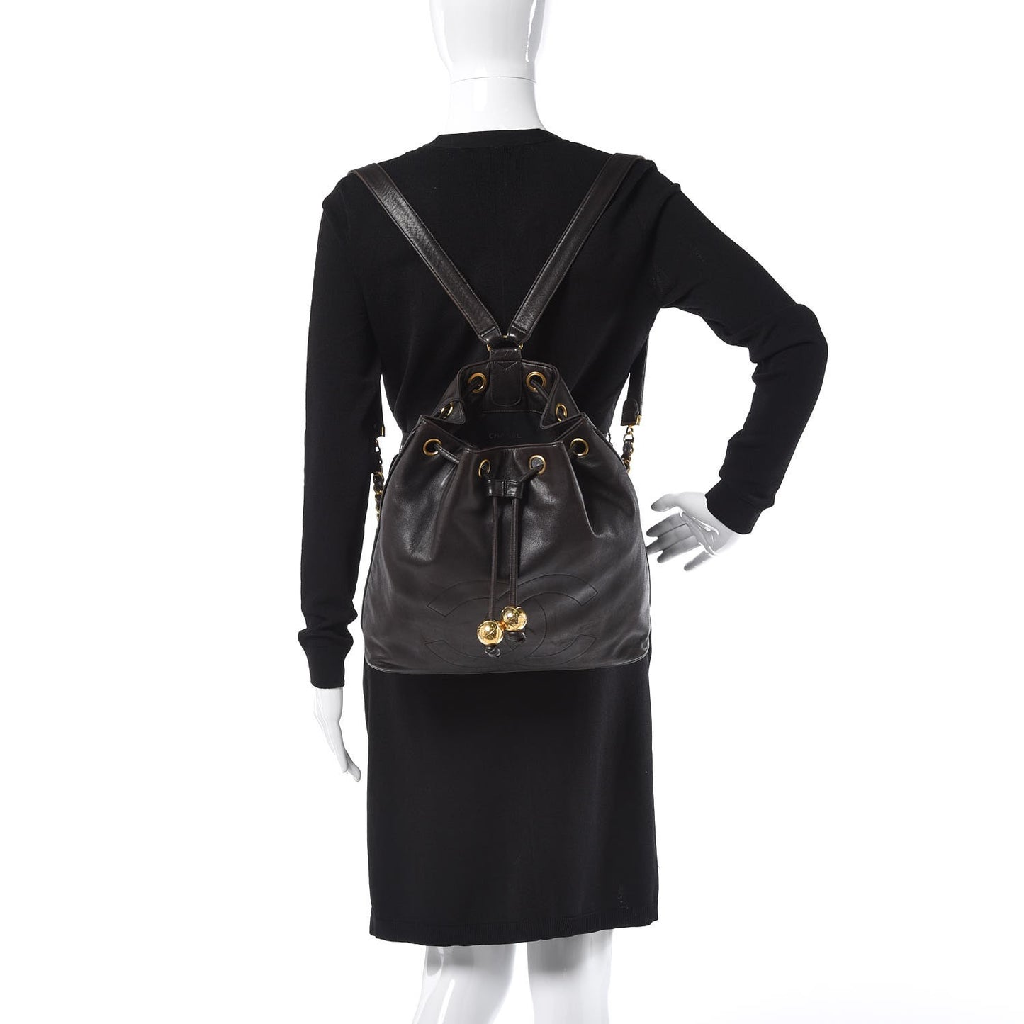 Lambskin CC Drawstring Backpack Brown