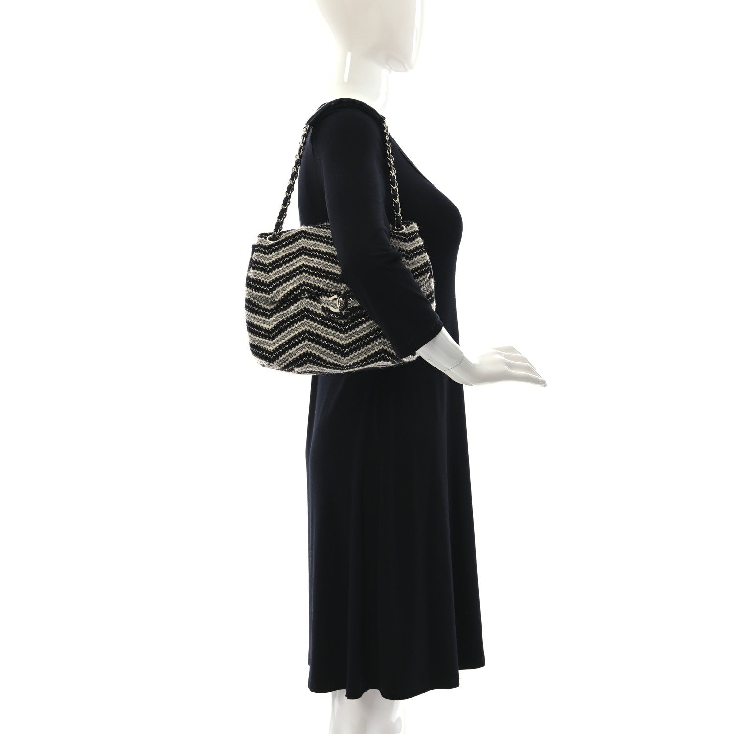 Chanel Tweed Chevron Medium Single Flap Black White 2 of 9