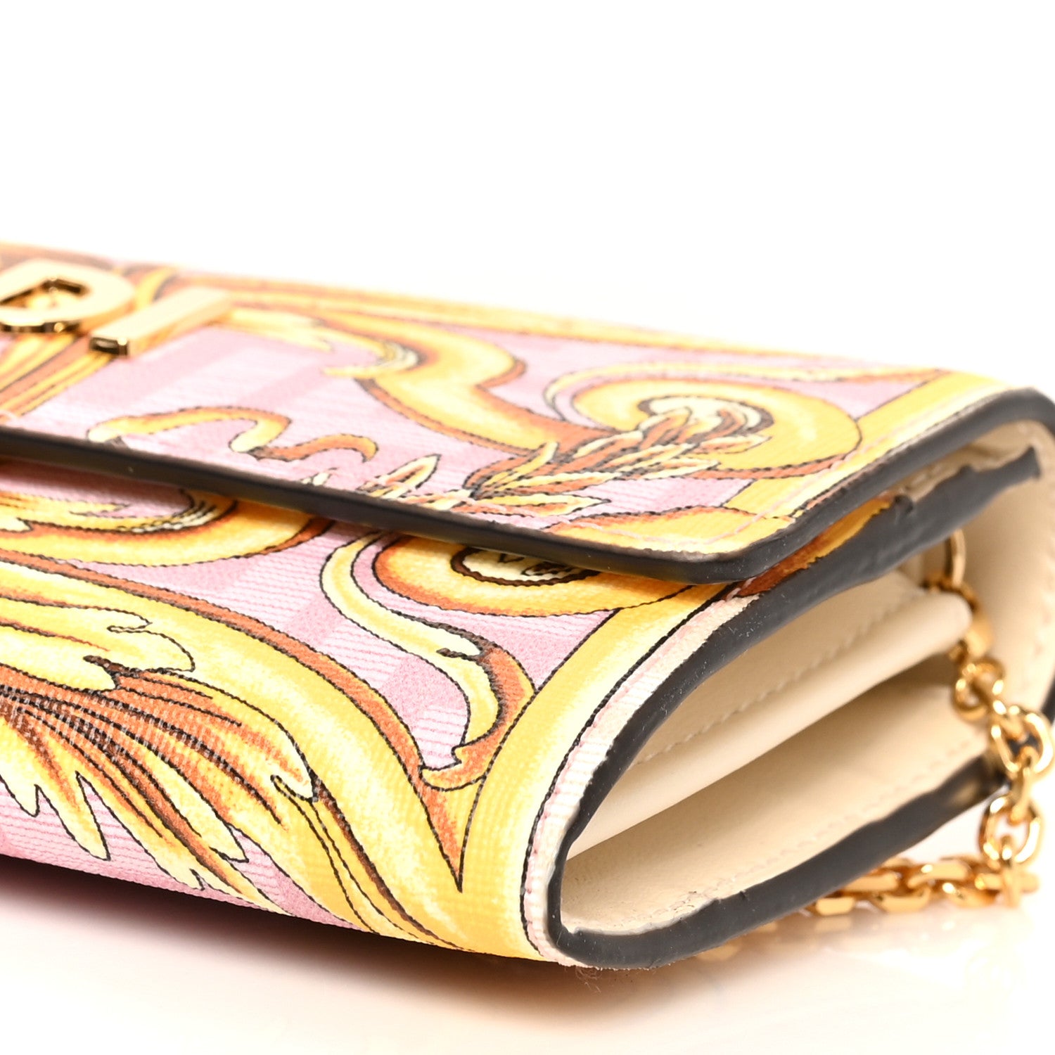 Fendi X VERSACE Glazed Fabric Fendace FF Baroque Continental Wallet On Chain Gold White Rosa 13 of 13