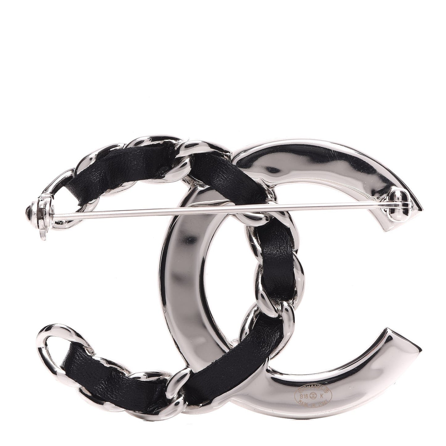 Lambskin Baguette Crystal CC Brooch Black Silver