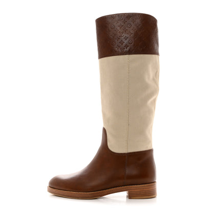 Louis Vuitton Canvas Calfskin Embossed Monogram Flat Seine Boots 37.5 1 of 10
