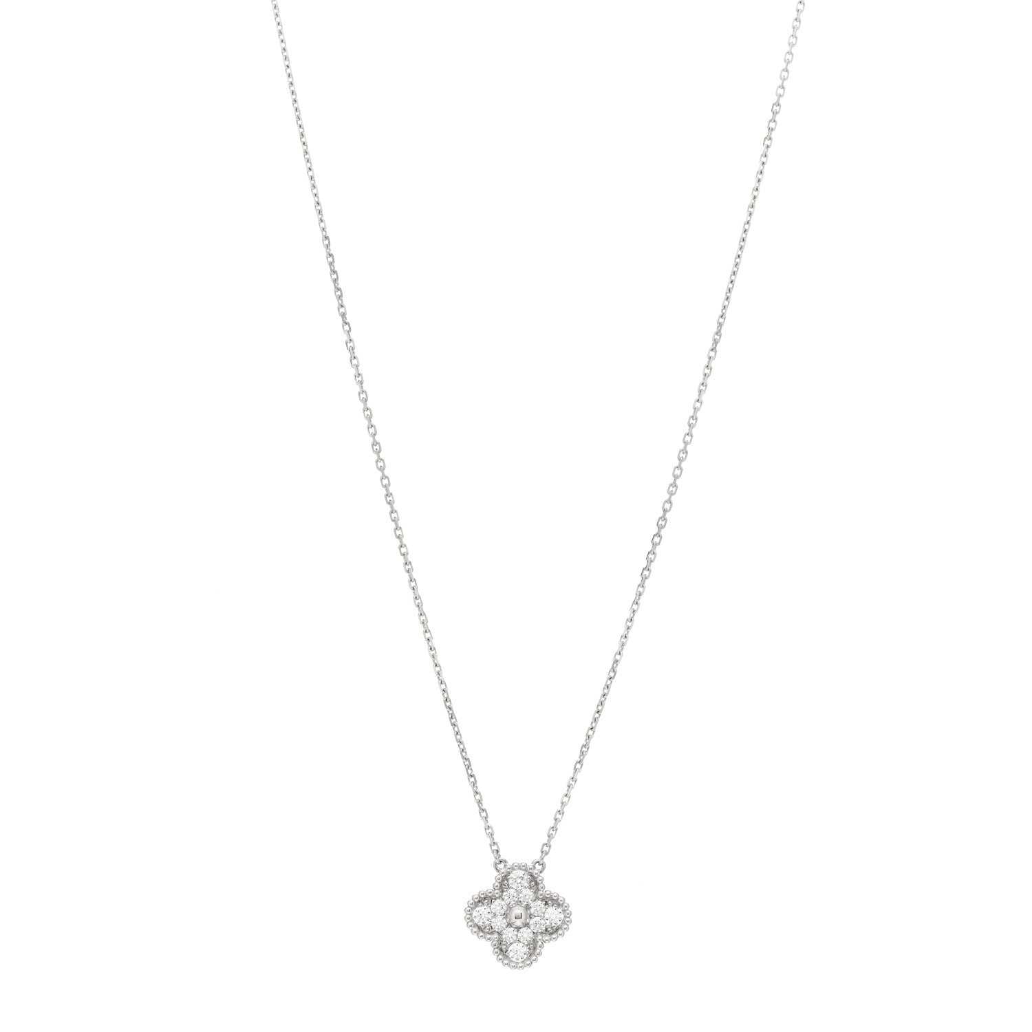 Van Cleef & Arpels 18K White Gold Diamond Vintage Alhambra Pendant Necklace 1 of 6