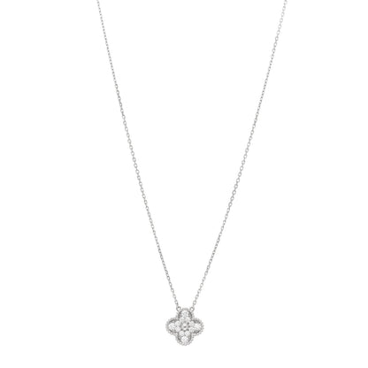Van Cleef & Arpels 18K White Gold Diamond Vintage Alhambra Pendant Necklace 1 of 6