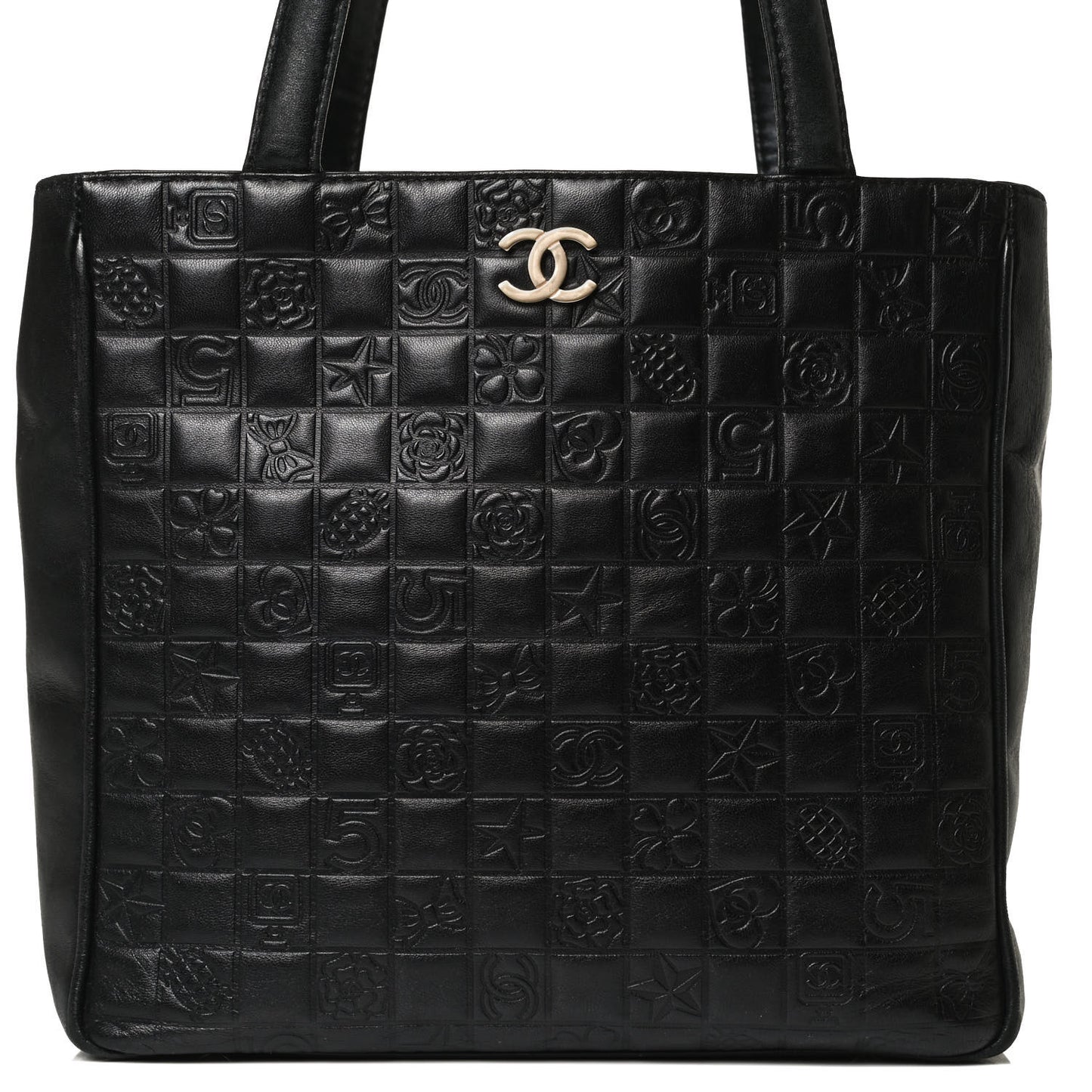 Lambskin Precious Symbols Shopping Tote Black