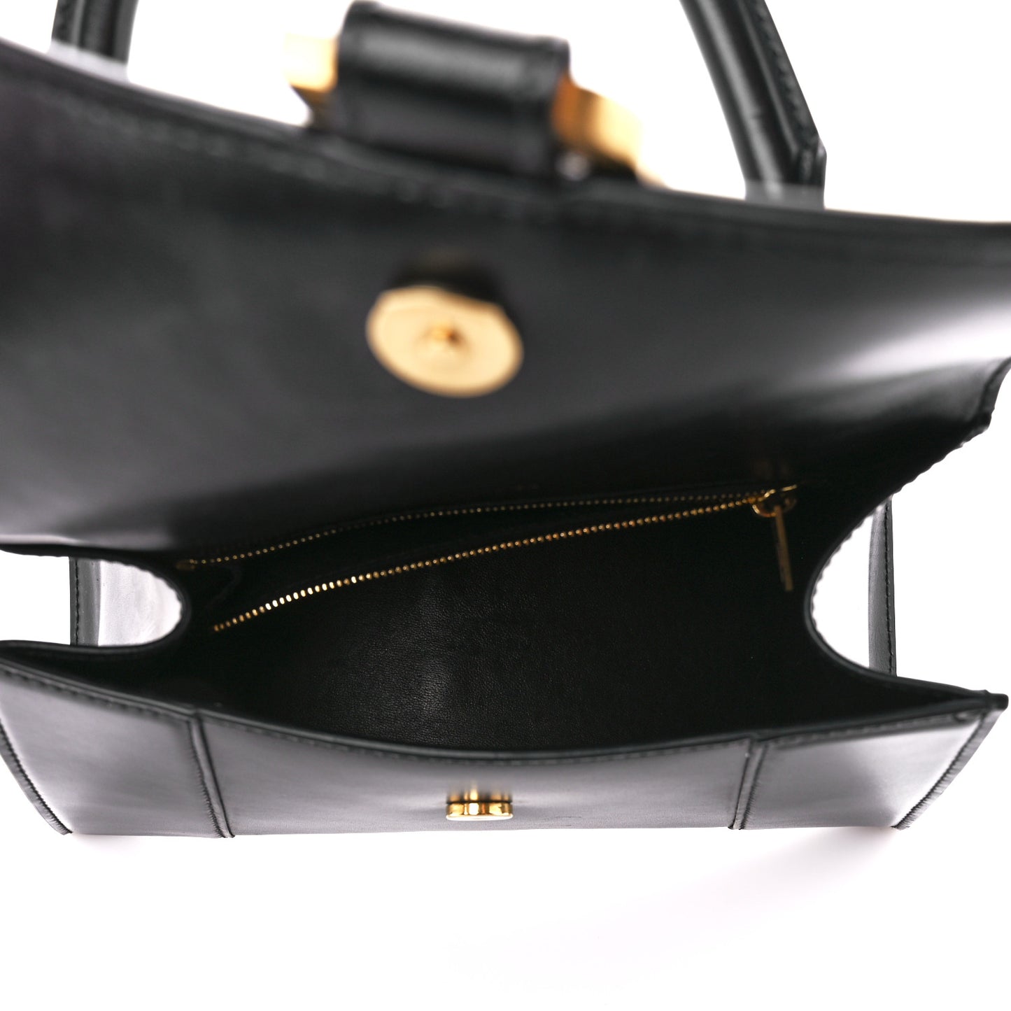 Shiny Box Calfskin Small Hourglass Top Handle Bag Black