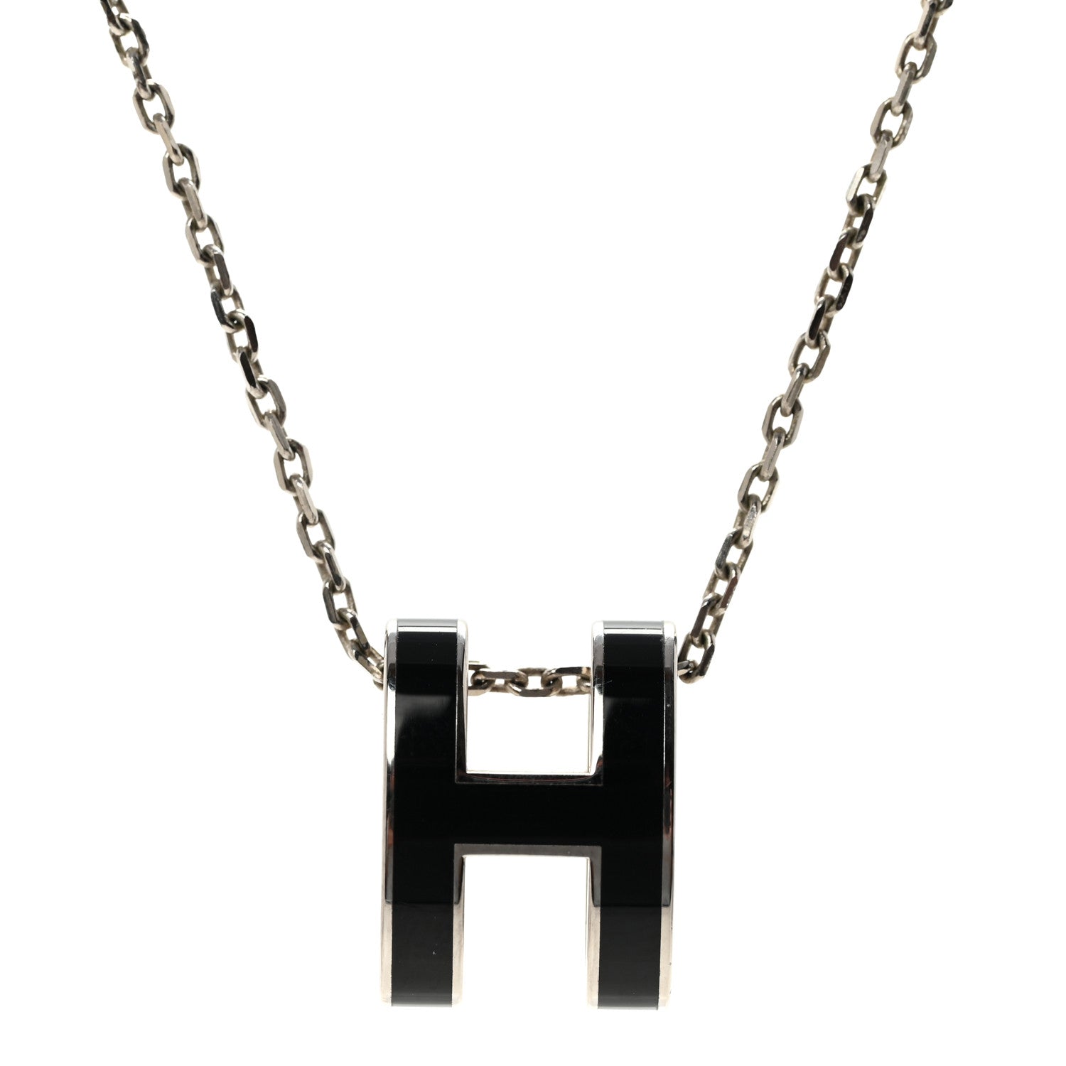 Hermes Lacquered Palladium Pop H Pendant Necklace Black 4 of 7