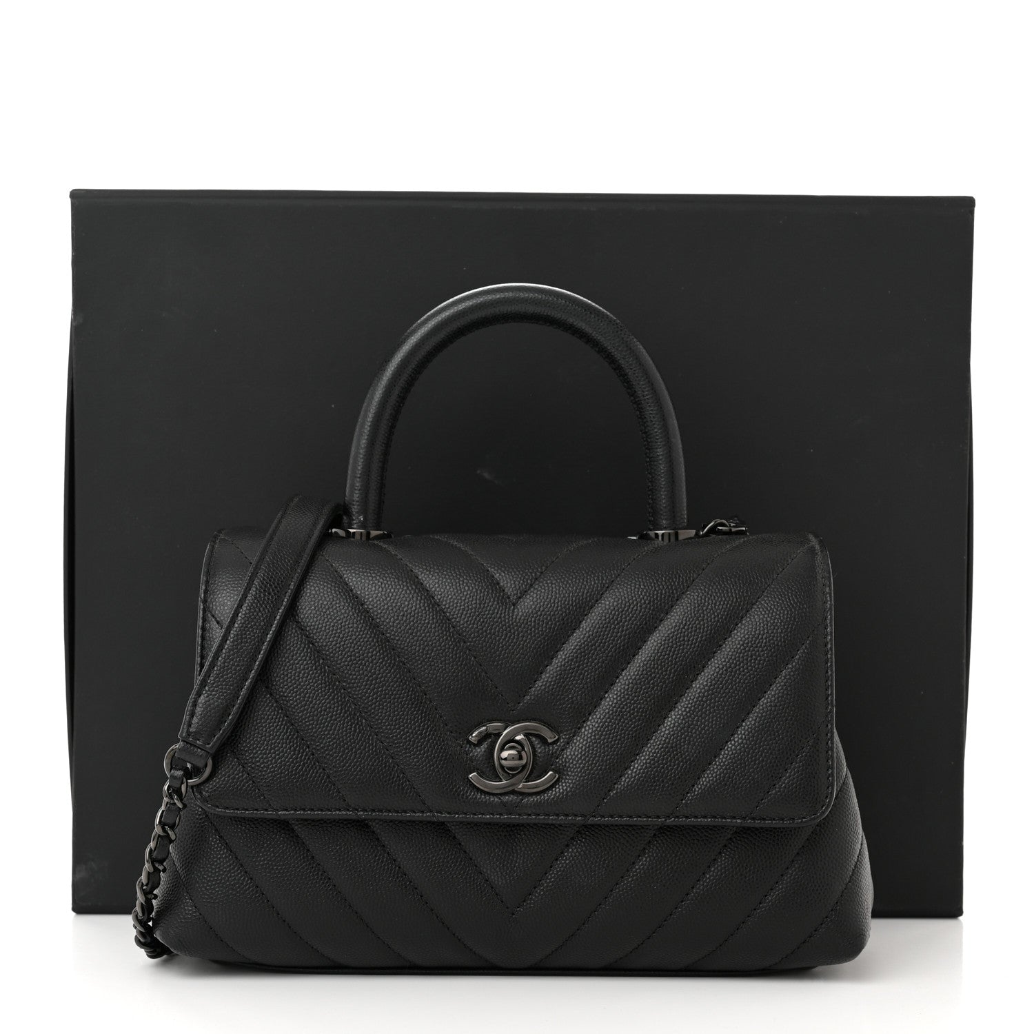 Chanel Caviar Chevron Quilted Mini Coco Handle Flap So Black 11 of 11
