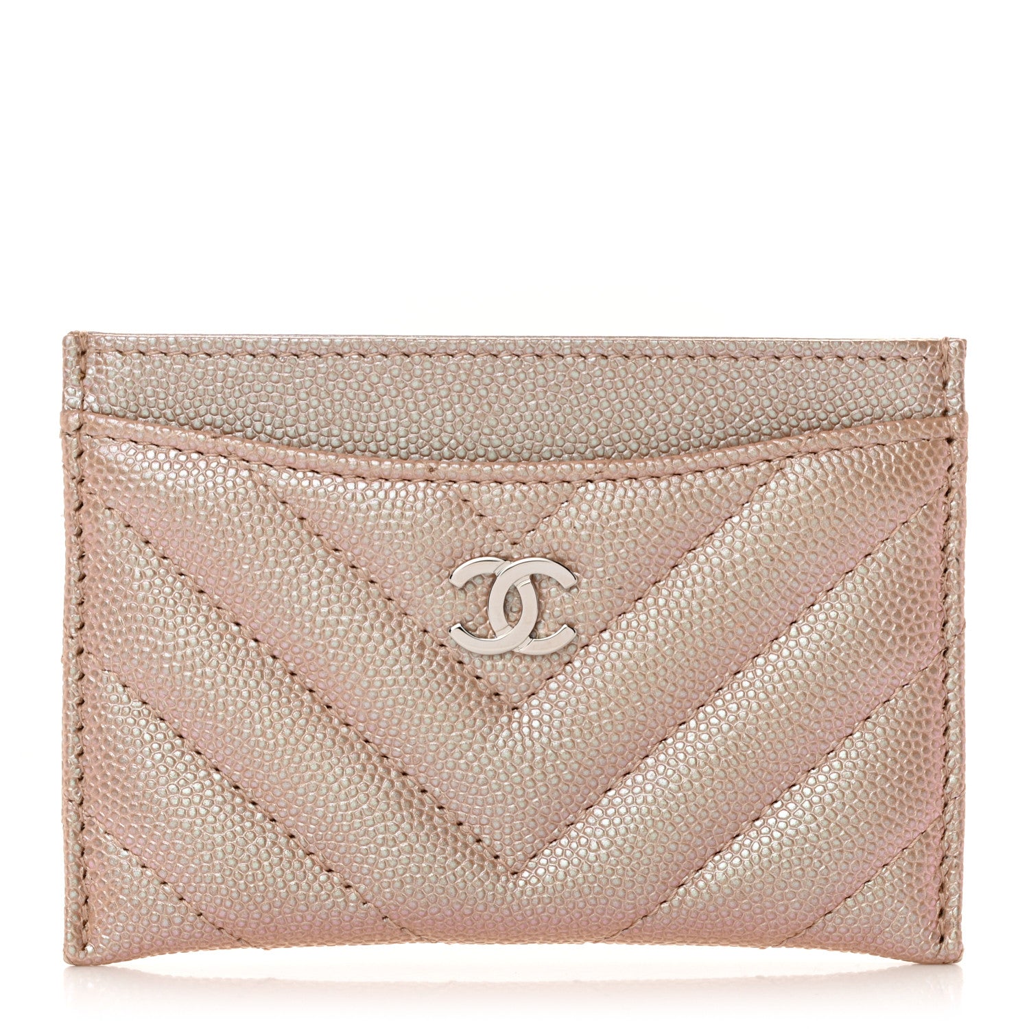 Chanel Iridescent Caviar Chevron Quilted Card Holder Beige 1 of 10