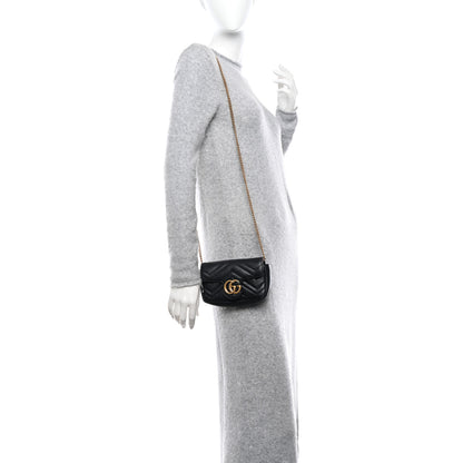 Gucci Calfskin Matelasse Super Mini GG Marmont Shoulder Bag Black 2 of 11