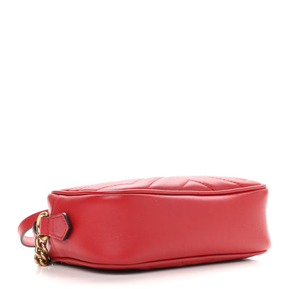 Gucci Calfskin Matelasse Mini GG Marmont Chain Shoulder Bag Hibiscus Red 4 of 9