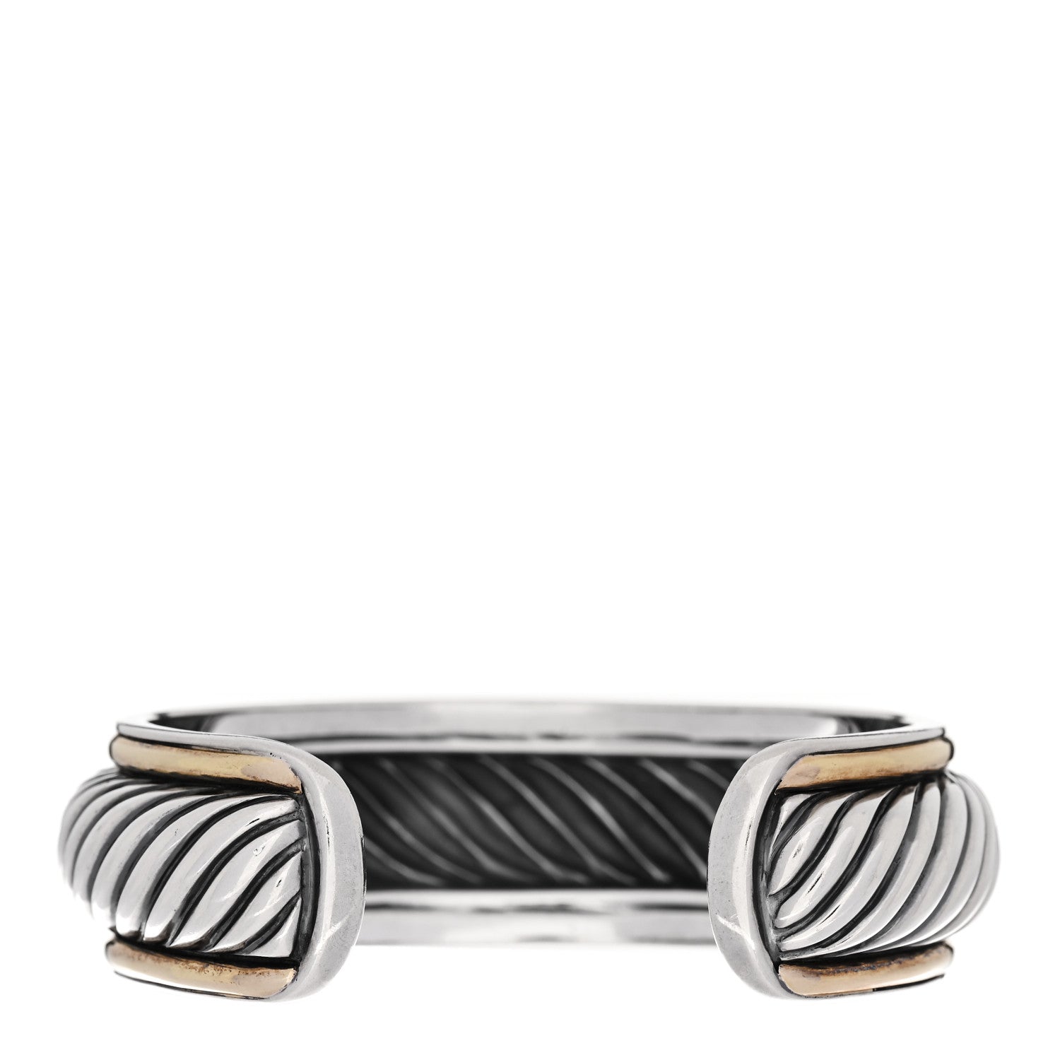 David Yurman Sterling Silver 18K Yellow Gold Sculpted Cable Cuff Bracelet 2 of 3