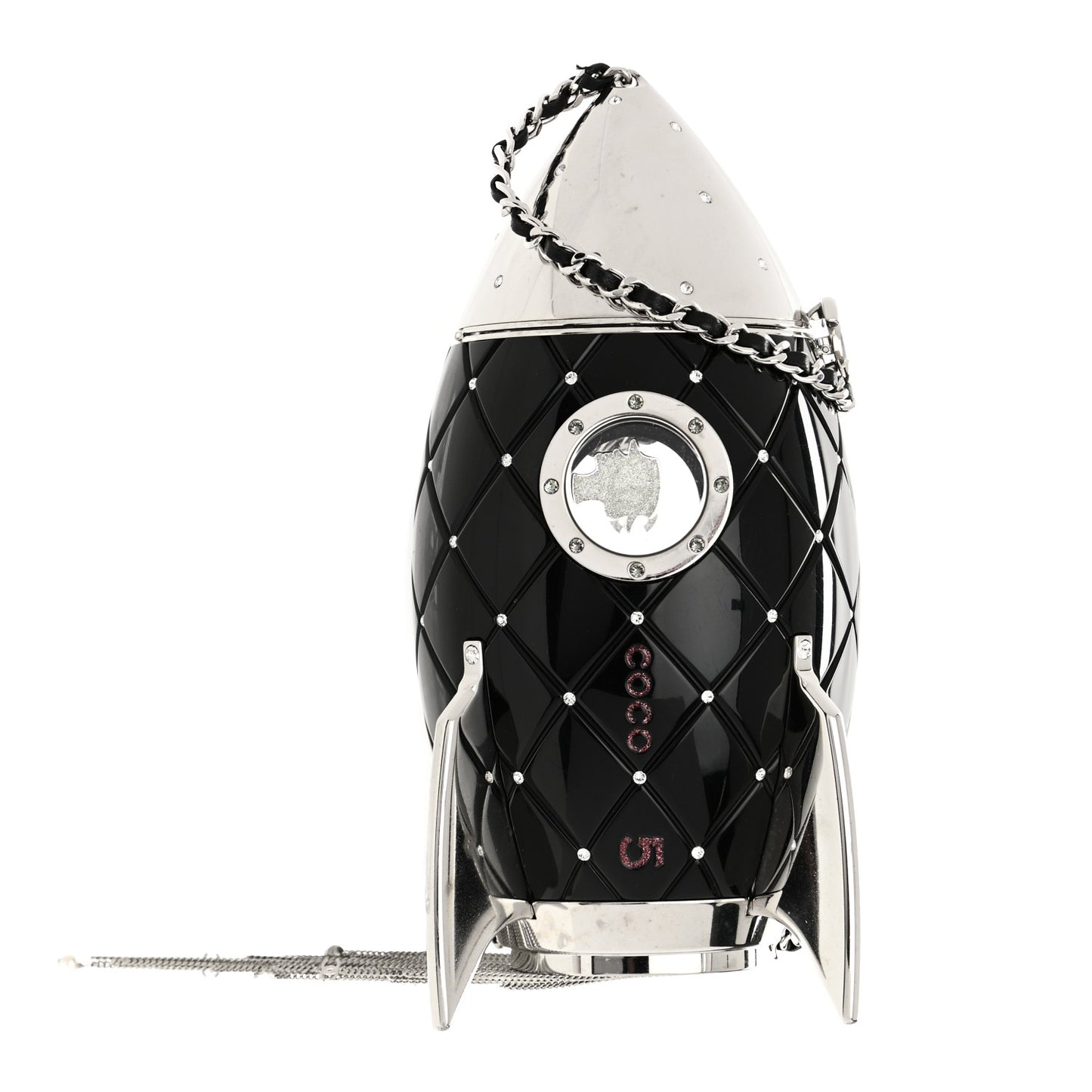Plexiglass Crystal Rocket Ship Minaudière Clutch Black