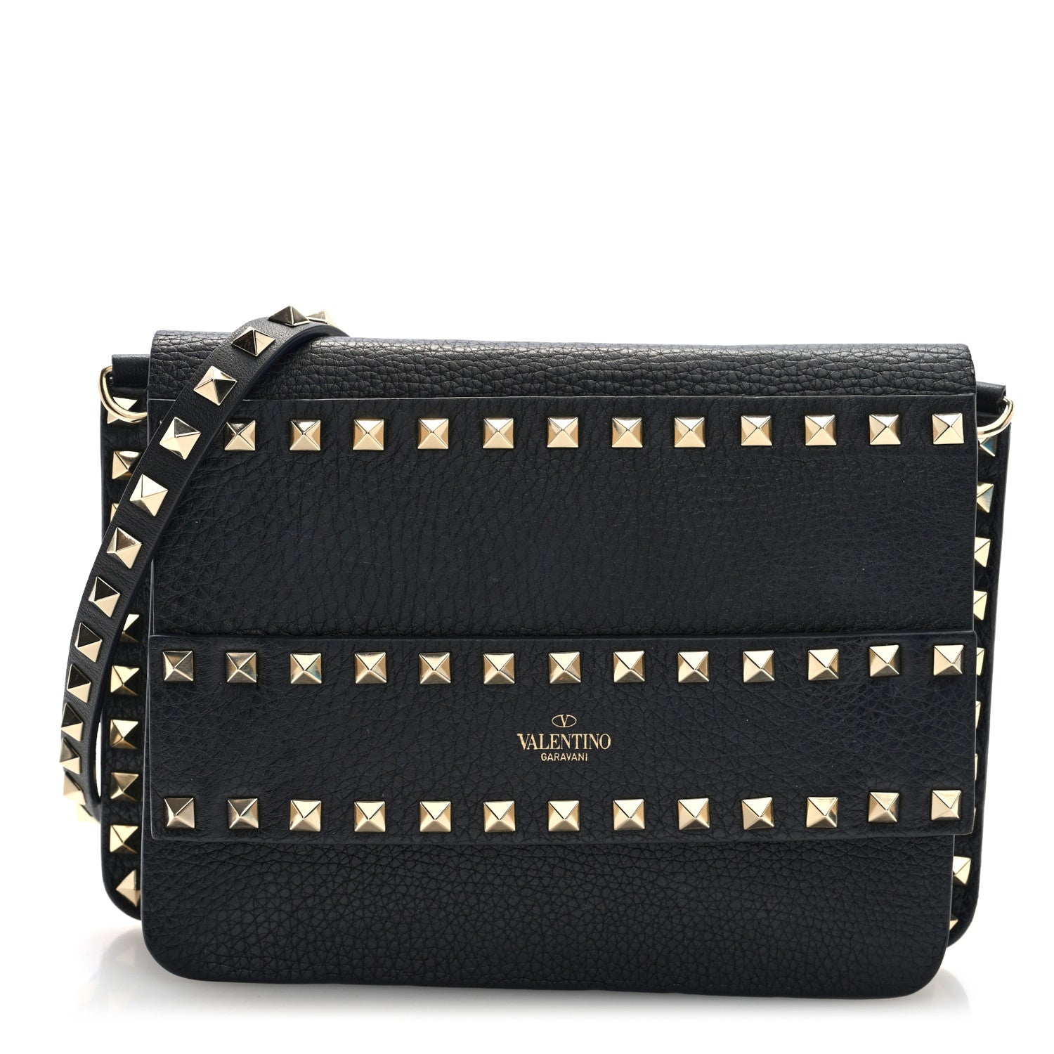 Valentino Garavani Pebbled Calfskin Rockstud Side Slip Crossbody Black 1 of 9