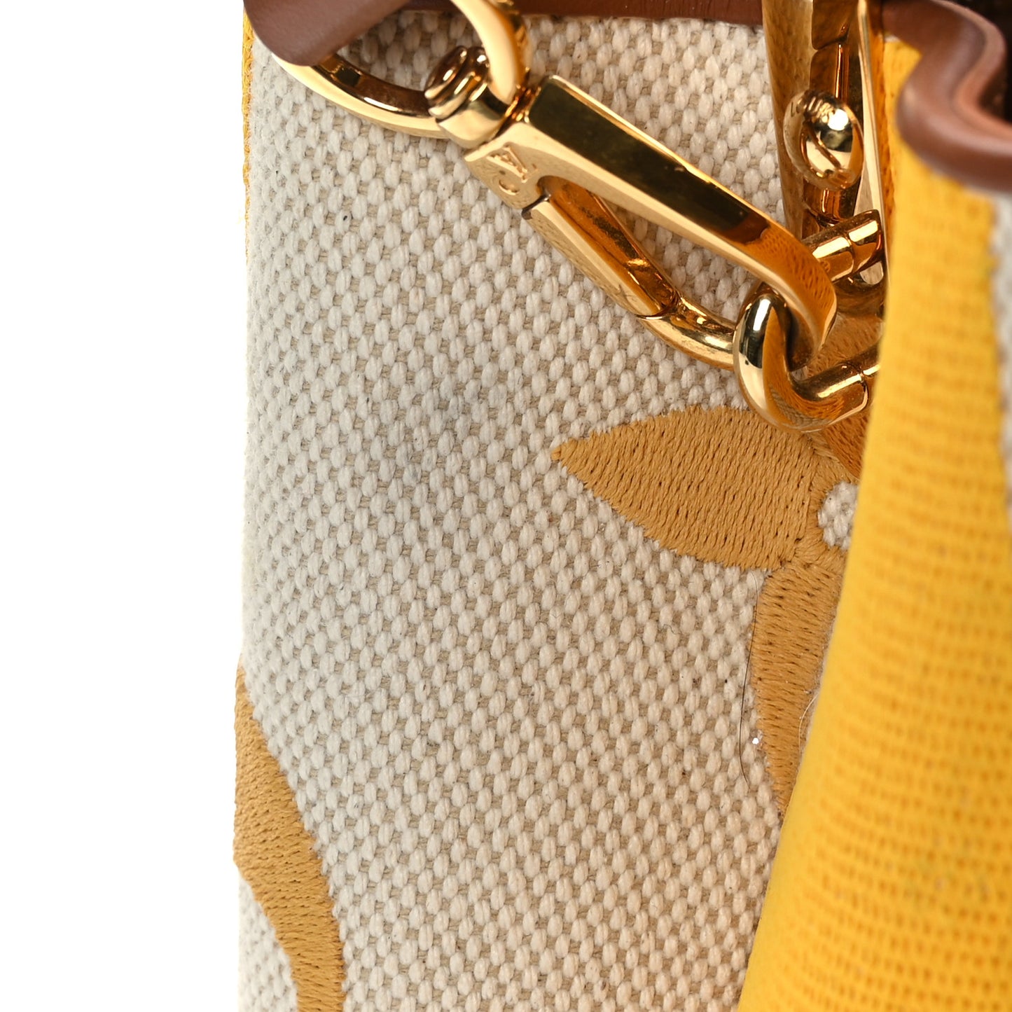 Canvas Calfskin Embroidered Braided Monogram Capucines BB Ecru Jaune