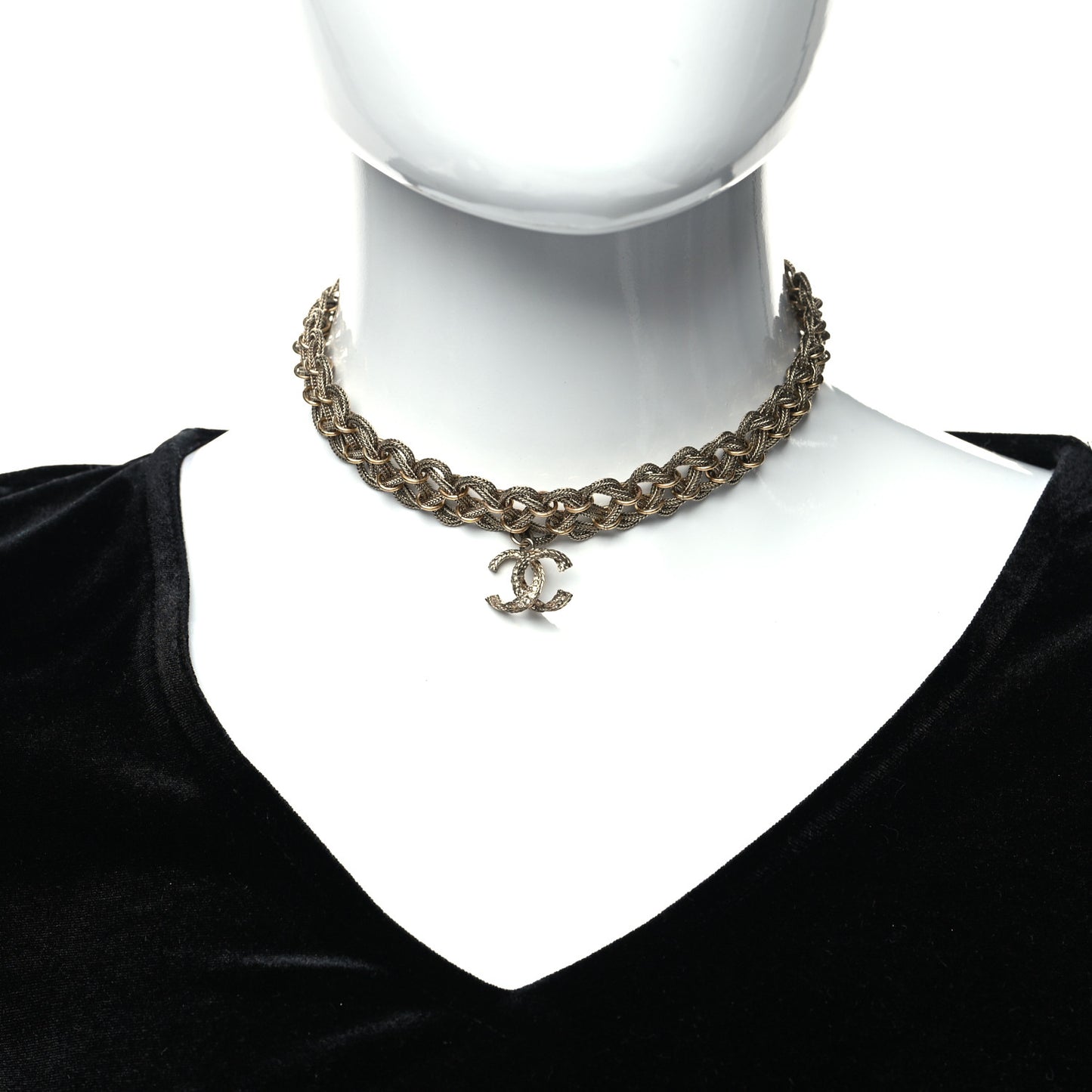 Twisted Chain Link Crystal CC Choker Necklace Gold