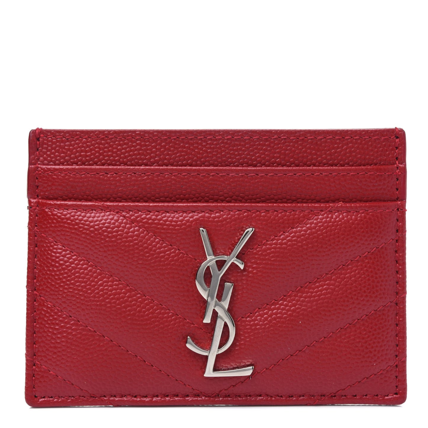 Grain De Poudre Matelasse Chevron Monogram Credit Card Case Rouge Eros