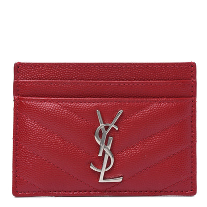 Saint Laurent Grain De Poudre Matelasse Chevron Monogram Credit Card Case Rouge Eros 1 of 5