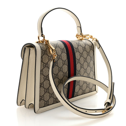 Gucci GG Supreme Monogram Textured Dollar Calfskin Web Small Ophidia Padlock Top Handle Bag  Beige Ebony Mystic White 3 of 10