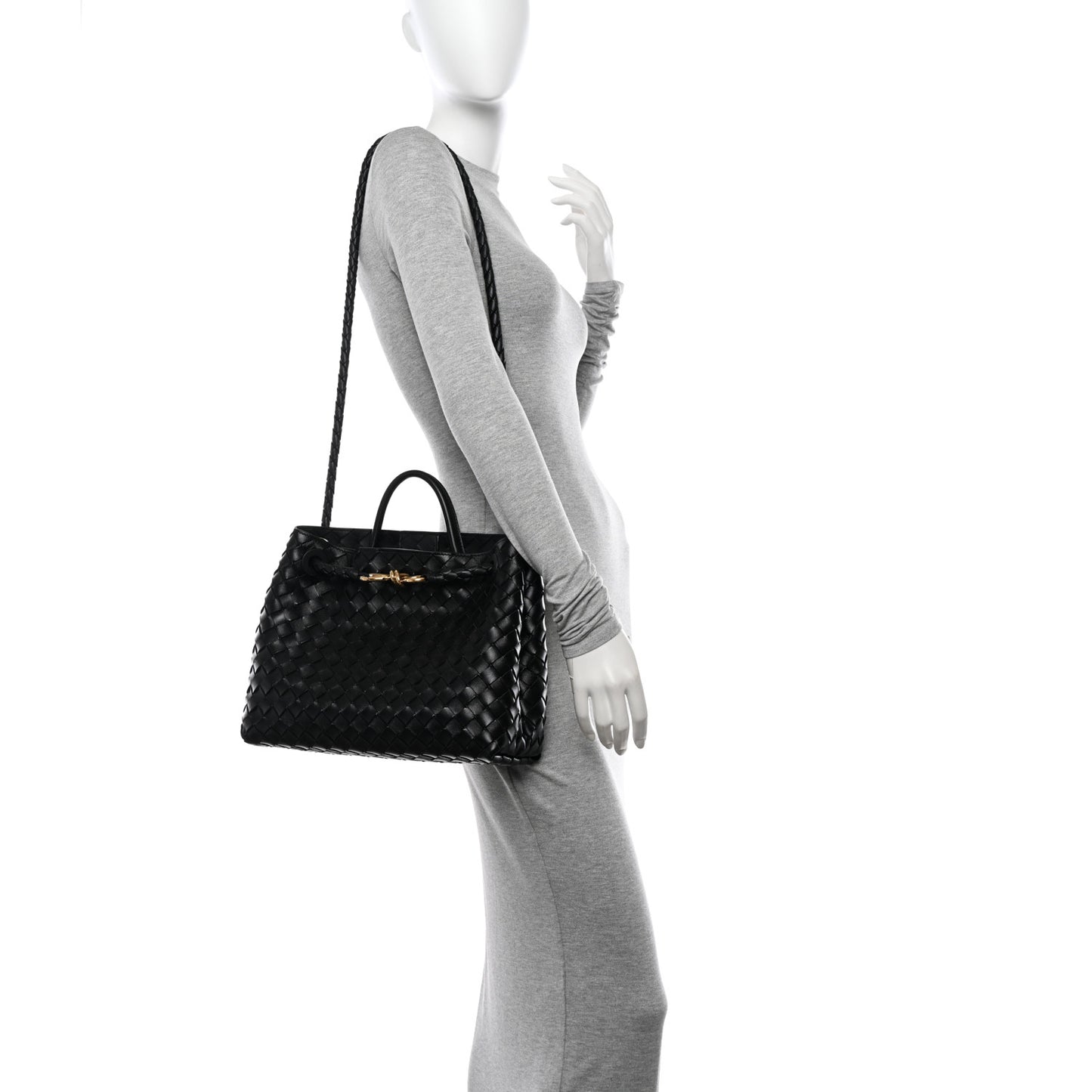 Nappa Intrecciato Medium Andiamo Shoulder Bag Black