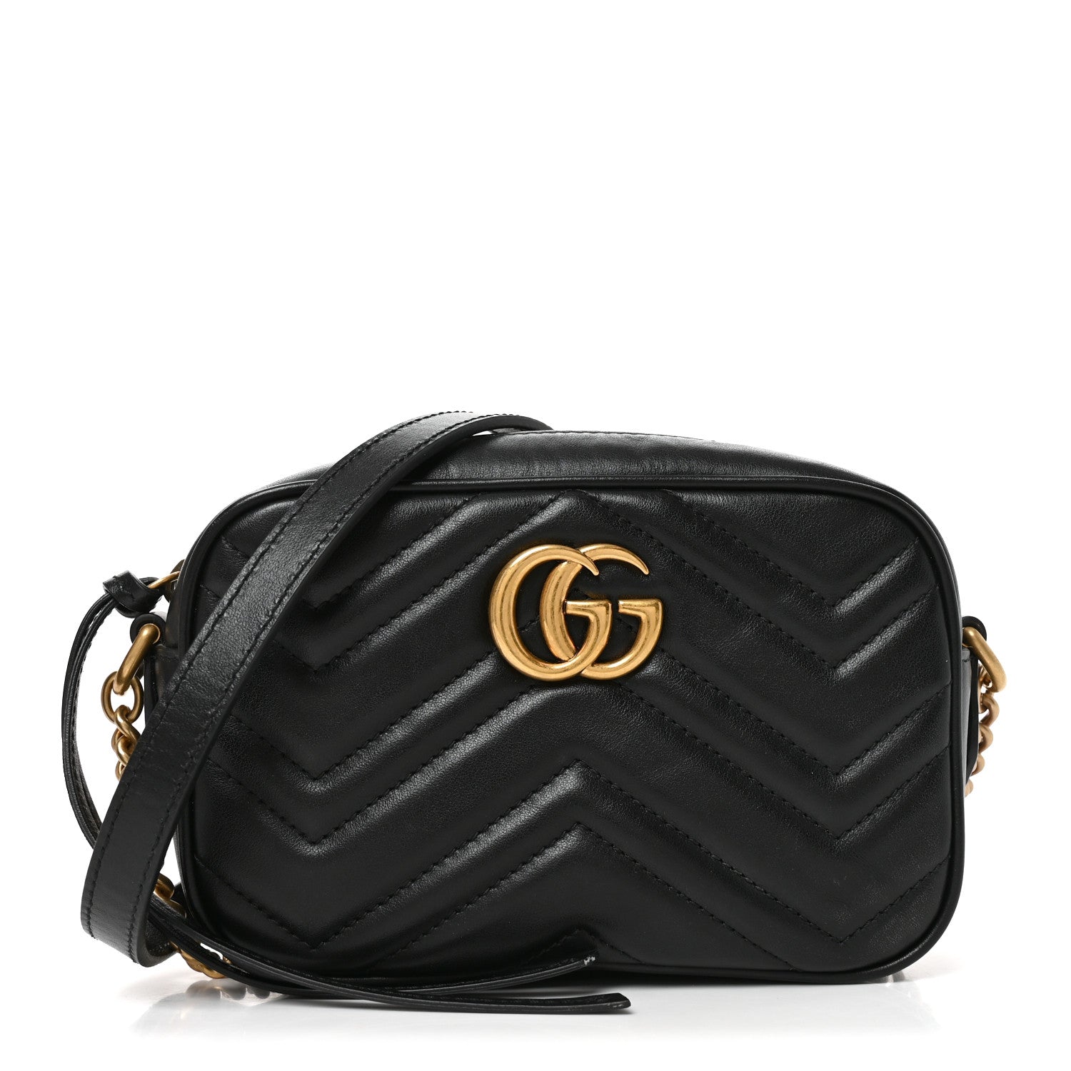 Gucci Calfskin Matelasse Mini GG Marmont Chain Shoulder Bag Black Black 1 of 11