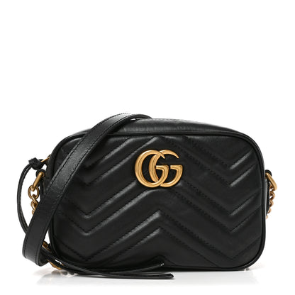 Gucci Calfskin Matelasse Mini GG Marmont Chain Shoulder Bag Black Black 1 of 11