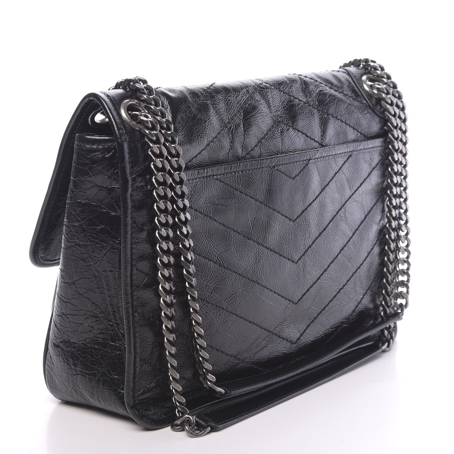 Saint Laurent Crinkled Calfskin Matelasse Monogram Medium Niki Chain Satchel Black 3 of 9