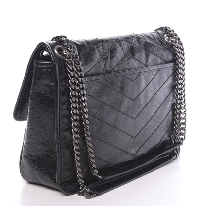 Saint Laurent Crinkled Calfskin Matelasse Monogram Medium Niki Chain Satchel Black 3 of 9