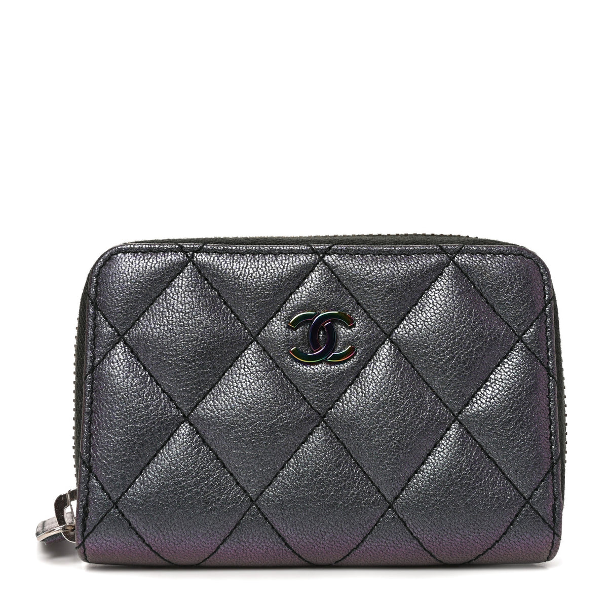 Chanel Iridescent Goatskin Quilted Zip Coin Purse Purple 1 of 8