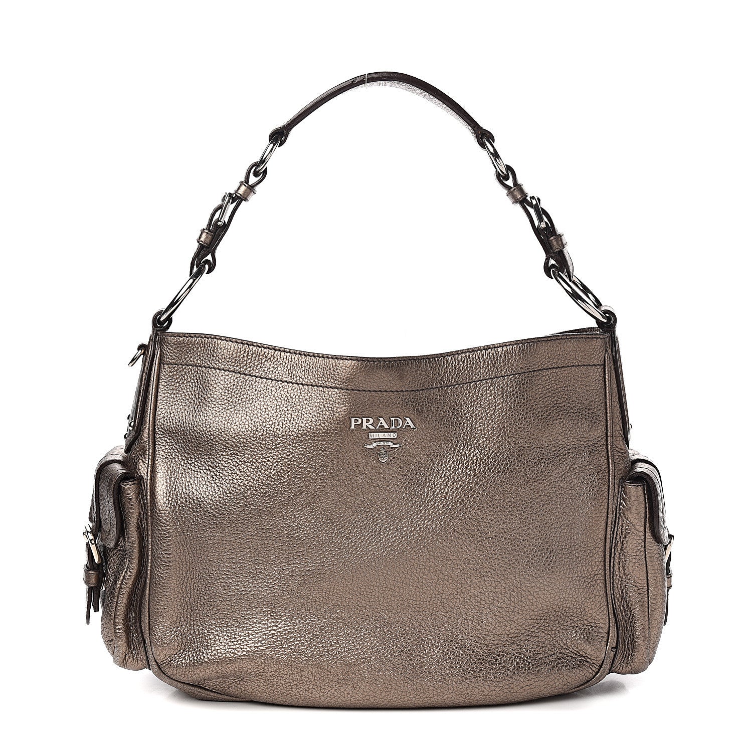 Prada Metallic Vitello Daino Side Pocket Hobo Bronze 1 of 8