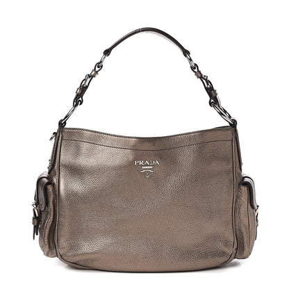 Prada Metallic Vitello Daino Side Pocket Hobo Bronze 1 of 8