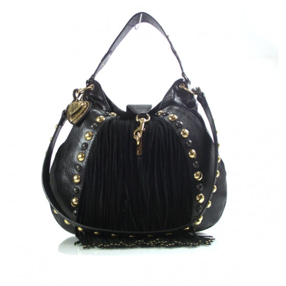 Gucci Leather Suede Fringe Babouska Hobo Black 1 of 10