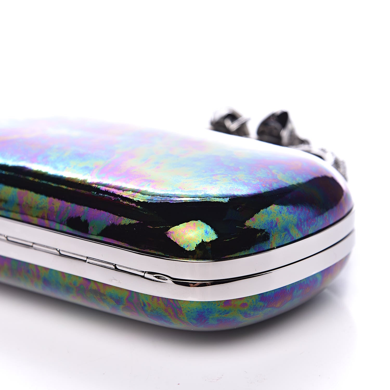 Alexander McQueen Patent Skull Knuckle Oil Slick Duster Box Clutch Multicolor 9 of 11
