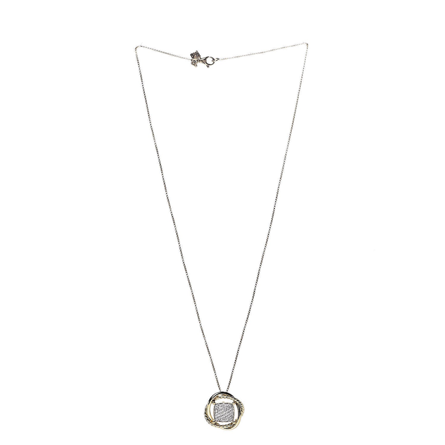 18K Yellow Gold Pave Diamond Crossover Pendant Necklace