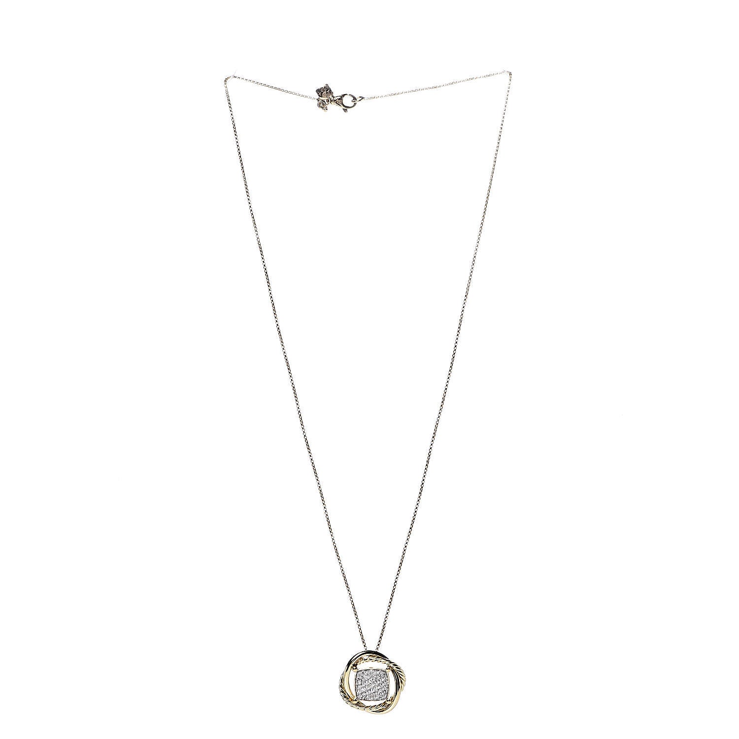 David Yurman 18K Yellow Gold Pave Diamond Crossover Pendant Necklace 3 of 6