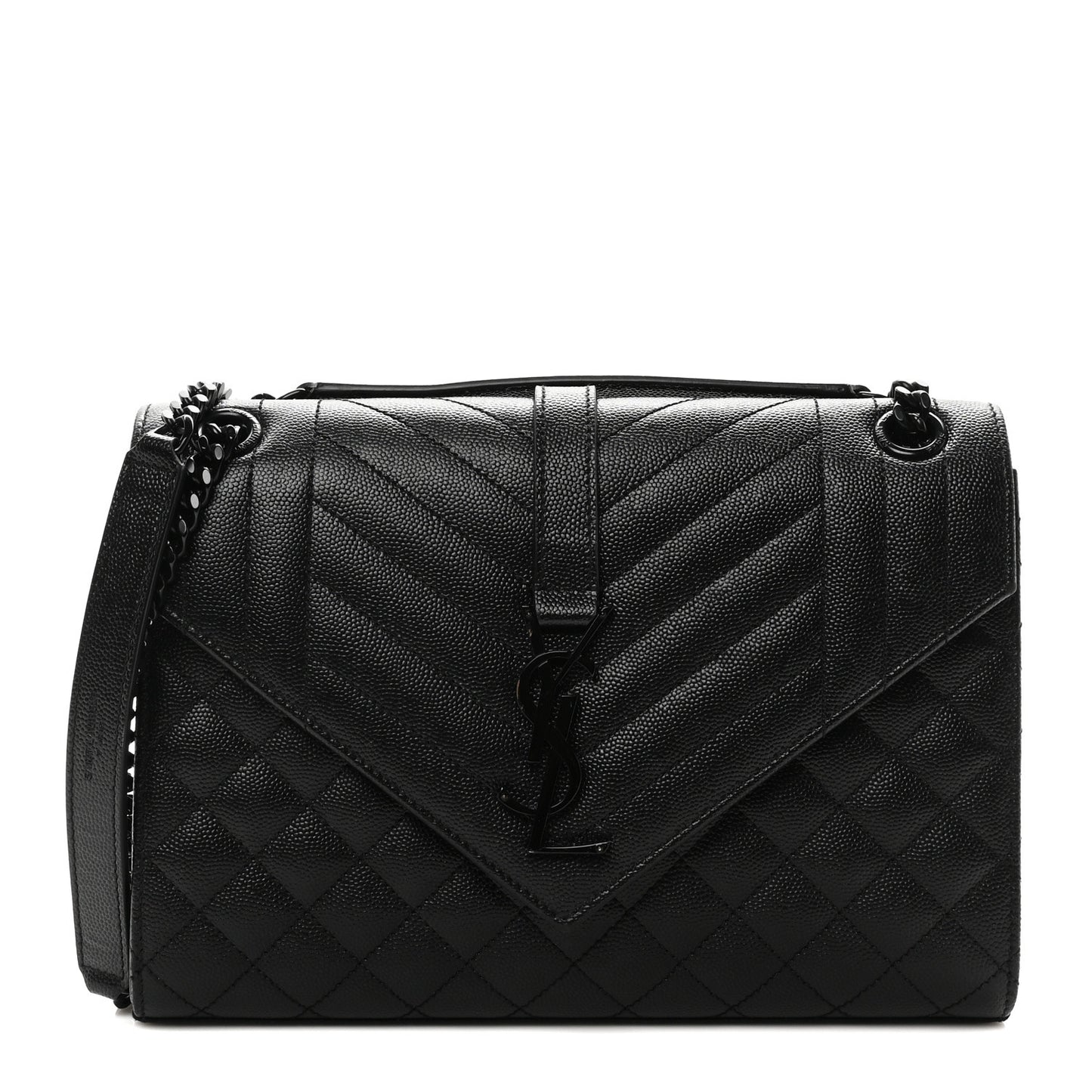 Grain De Poudre Textured Mixed Matelasse Triquilt Medium Monogram Monochrome Satchel Black