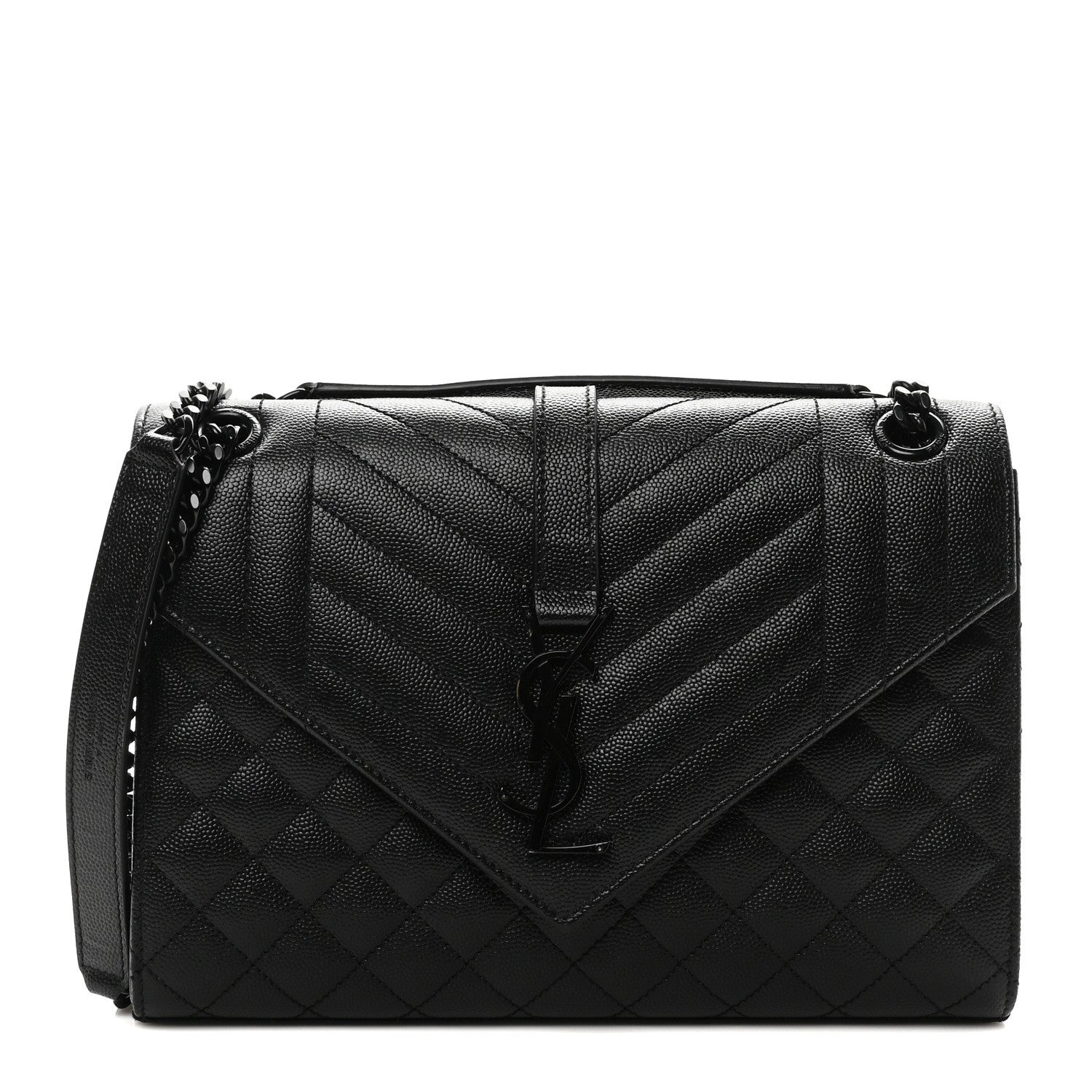 Saint Laurent Grain De Poudre Textured Mixed Matelasse Triquilt Medium Monogram Monochrome Satchel Black 1 of 9