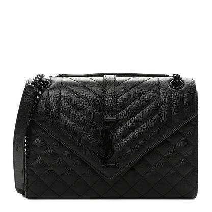 Saint Laurent Grain De Poudre Textured Mixed Matelasse Triquilt Medium Monogram Monochrome Satchel Black 1 of 9